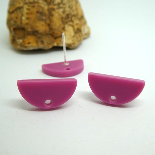 2 paires boucles d'oreilles puce demi-lune 16*8mm, acrylique rose - supports boucles d'oreilles à clous rose (kbo38)