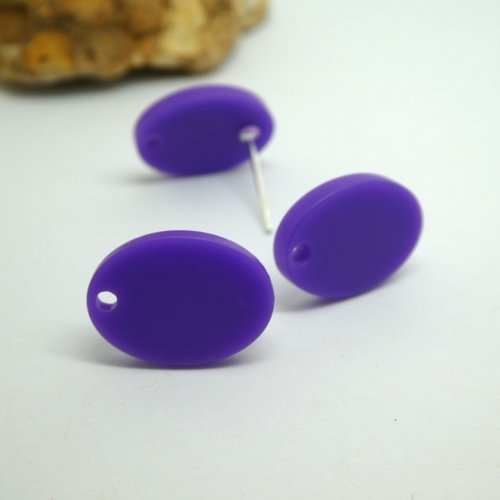 2 paires boucles d'oreilles puce forme ovale, 15*11mm, acrylique violet - supports boucles d'oreilles à clous violet (kbo40)