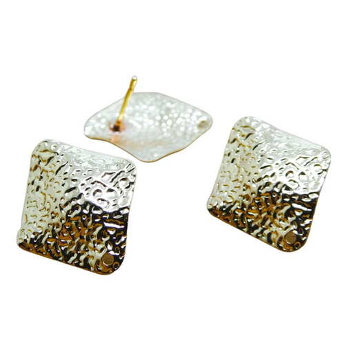 2 paires supports boucles d'oreilles à clou - losange texturé avec 1 trou - 19x17mm doré (ibbo09)