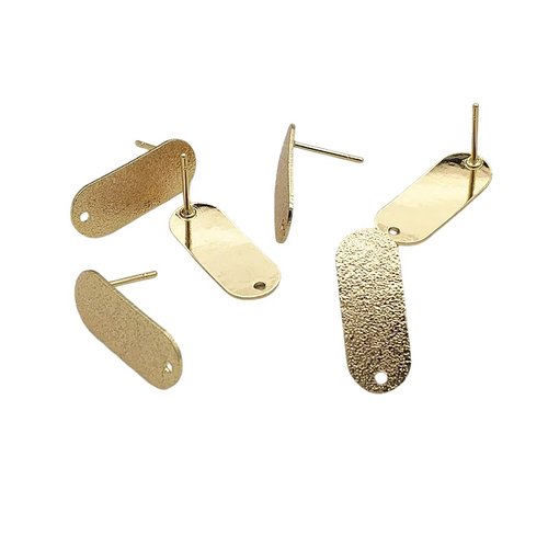 1 paire support boucle d'oreille à clou avec 1 trou - ovale granité doré à l'or fin 18k - 21x8mm (ibbo13)