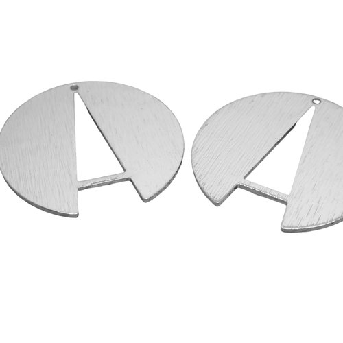 X2 pendentifs breloques géométriques texturées - forme ronde - 25x24mm - laiton argenté (ibba04)
