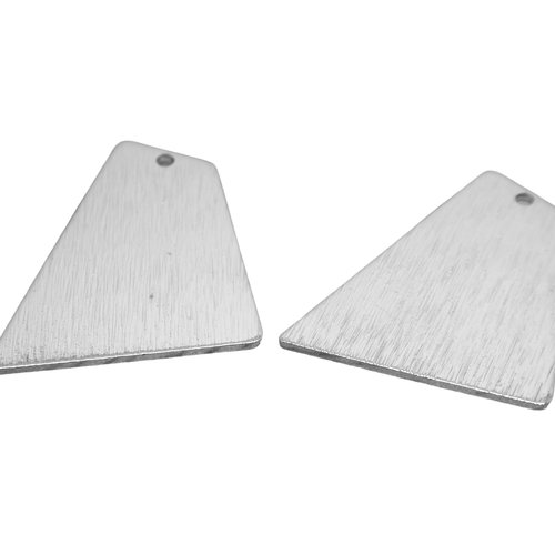 X4 breloques géométriques texturées forme trapèze - 23x20mm - laiton argenté (ibba06)