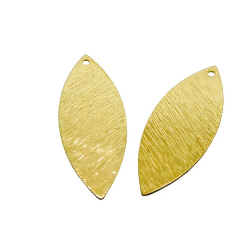 X4 breloques pendentifs texturé forme navette ovale - 22x11mm - laiton doré (ibbd12)