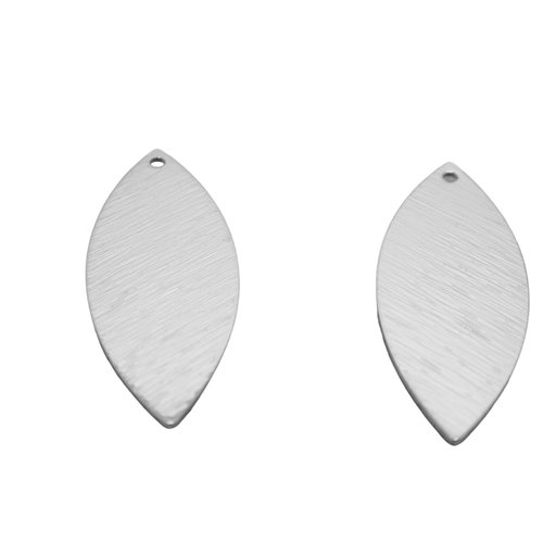 X4 breloques pendentifs texturé forme navette ovale - 22x11mm - laiton argenté (ibba08)