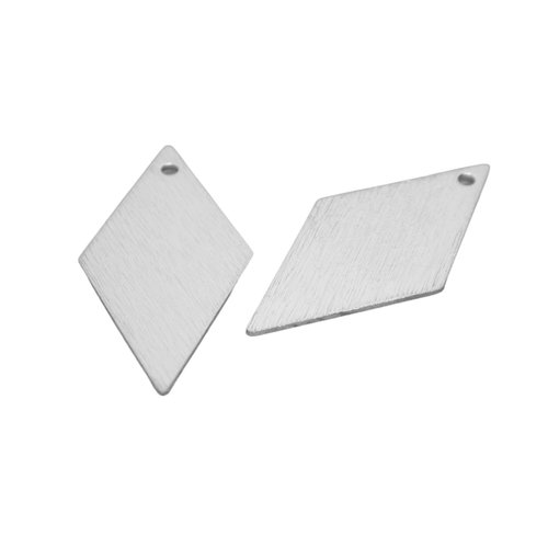 X4 breloques pendentifs géométriques texturés losange - 26x13mm - laiton argenté (ibba10)
