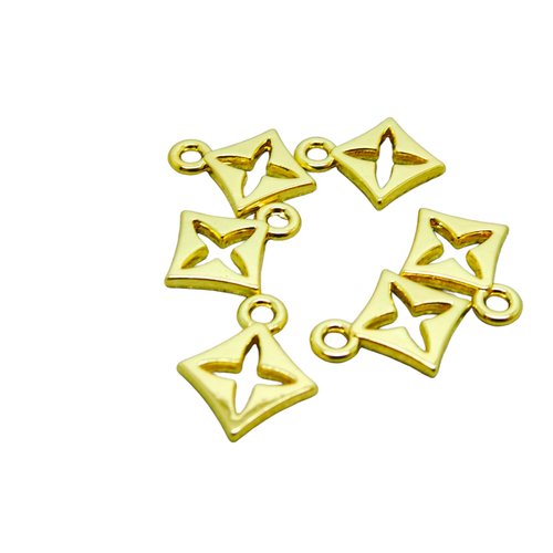 X6 breloques forme losange croix ajourée 13x11mm doré (ibbd15)