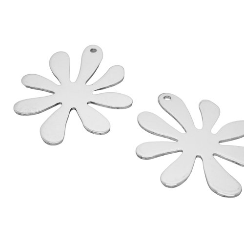 X2 pendentifs fleur 32x26mm laiton argenté - breloque fleur argenté (ibba15)