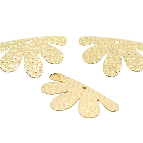 X4 pendentifs fleur 33x17mm - motif en relief - laiton doré (ibbd20)