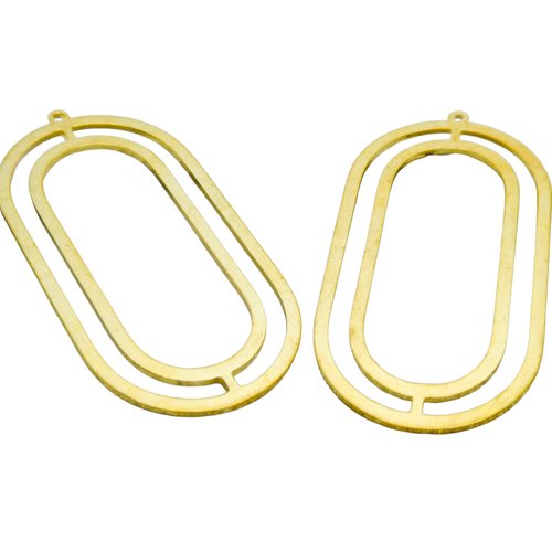 X2 pendentifs géométriques forme ovale - 42x20mm - laiton doré - estampes ovales or (ibbd23)