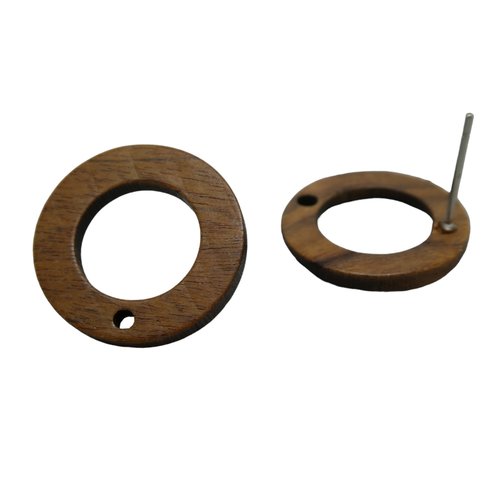 Paire boucles d'oreilles à clou en bois avec 1 trou - 18mm - rond évidé (8sbo113)