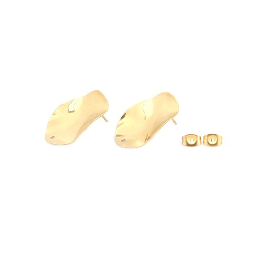 Paire boucles d'oreille à clou forme ovale ondulé avec 1 trou - 25 x 15mm - acier inoxydable 304 doré (8sbo115)