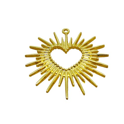 2 pendentifs coeur avec rayons de soleil - 44x43mm - doré (8sbd366)