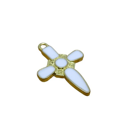 4 breloques croix 27x19mm - doré et émail blanc (8sbd375)