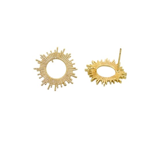 Paire boucles d'oreilles à clous - soleil avec boucle - 18mm - plaqué or 18k (8sbo118)