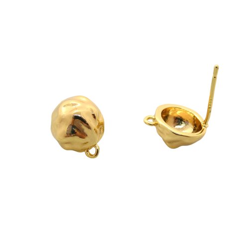 Paire boucles d'oreille puce boule martelée avec 1 boucle - 17x9.5mm - plaqué or 18k (8sbo119)