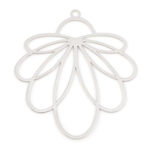 X4 estampes filigranées pendentifs fleur - 34x31mm - fer argenté (8sef95)