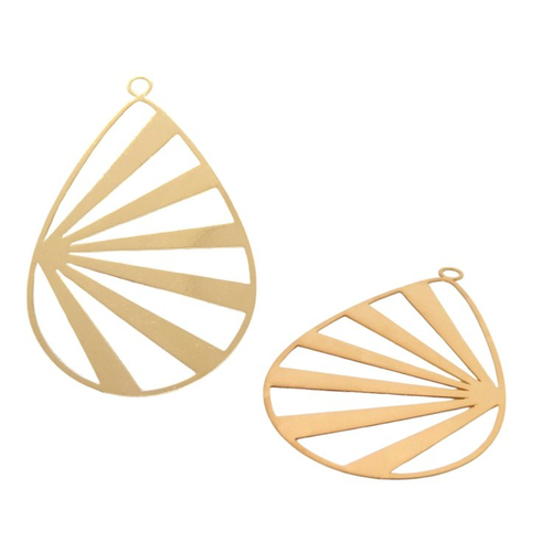 2 pendentifs estampes filigranées forme goutte - motif lignes - 47x30mm - doré (8sef102)
