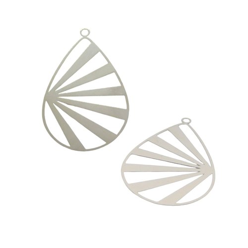 2 pendentifs estampes filigranées forme goutte - motif lignes - 47x30mm - argenté (8sef103)
