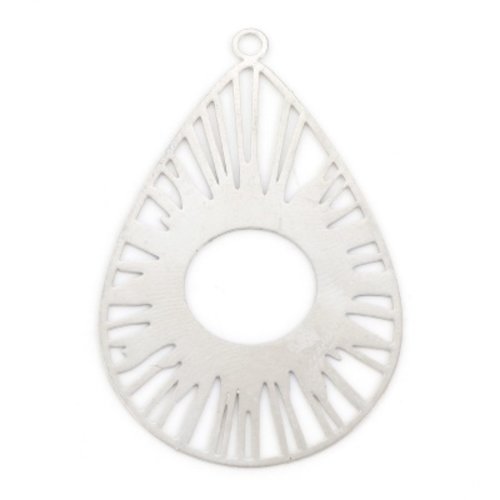 2 pendentifs estampes filigranées forme goutte - soleil ajouré - 47x30mm - argenté (8sef105)