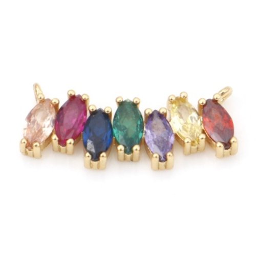Pendentif 2 anneaux forme arc - 18x7.5mm - laiton doré or 18k et zircons multicolores - connecteur or 18k (8sbd384)