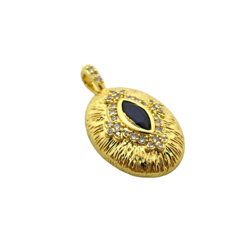 1 pendentif ovale 24x14mm - laiton doré or 18k - zirconiums cristal et bleu saphir (8sbd386)
