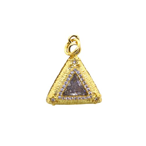 1 pendentif triangle 23x15mm - laiton doré or 18k - zirconiums cristal (8sbd389)