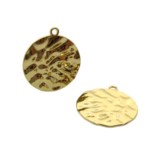 2 pendentifs, breloques rond martelé - 28x25mm - doré (8sbd393)