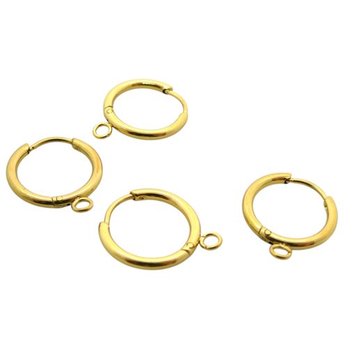 1 paire supports boucles d'oreilles créoles avec 1 boucle - 13x15mm - acier doré (usbo34)