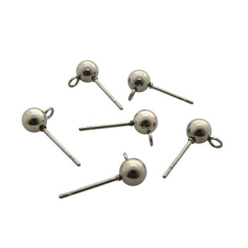 4 clous d'oreilles 12x5mm, boule 5mm, acier inoxydable 304 - supports boucles d'oreilles à clous acier inox (usbo35)