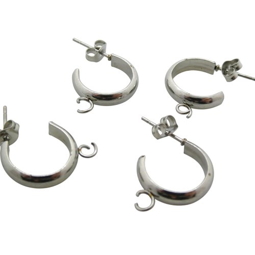 1 paire de créoles ouvertes avec anneau, 15mm, acier inoxydable 304 - supports boucles d'oreilles acier inox (usbo37)