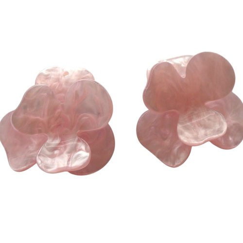 2 pendentifs fleur en relief - 41x43mm - acrylique rose (ibr07)