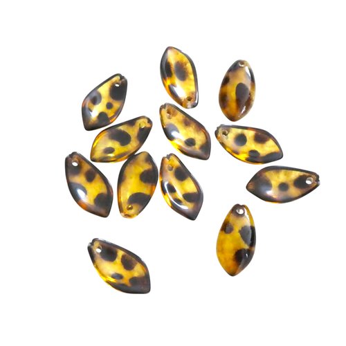 10 breloques, sequins gouttes incurvées 10x18mm acrylique imprimé léopard  (kr177)