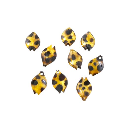 10 breloques, sequins pétales incurvées 12x19mm acrylique imprimé léopard (kr178)