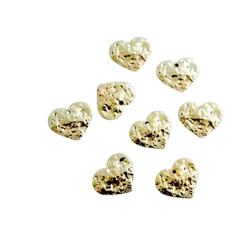 4 breloques, sequins coeur martelé - 17x20mm - laiton doré (ibbd36)