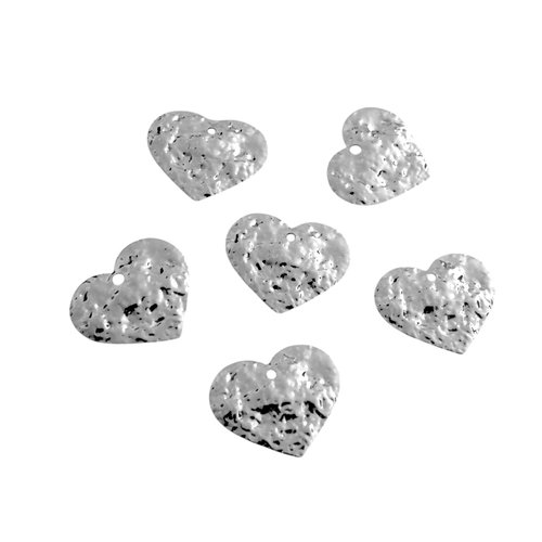 4 breloques, sequins coeur martelé - 17x20mm - laiton argenté (ibba32)