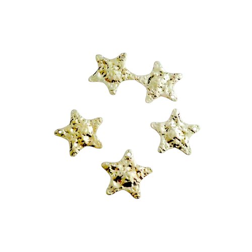 4 breloques, sequins etoile martelée - 19x19mm - laiton doré (ibbd37)