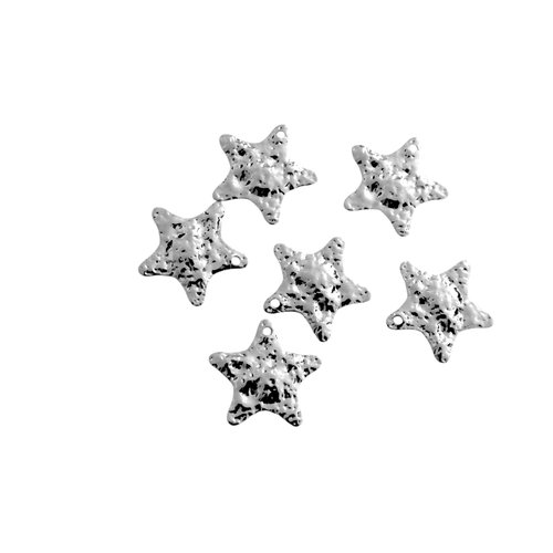 4 breloques, sequins etoile martelée - 19x19mm - laiton argenté (ibba33)