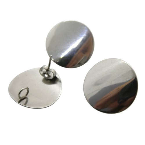1 paire boucles d'oreilles à clous ronds 20mm avec 1 boucle - acier inoxydable 304  (usbo41)