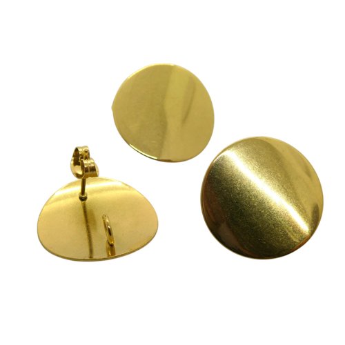 1 paire boucles d'oreilles à clous ronds 20mm avec 1 boucle - acier inoxydable 304 doré or 18k  (usbo42)