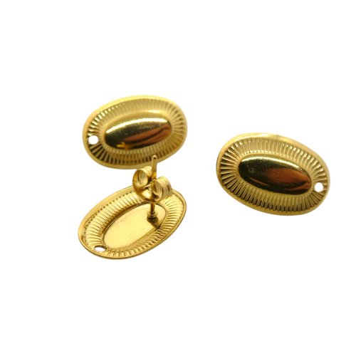 1 paire boucles d'oreilles à clous ovale 19x13mm avec 1 trou - acier inox 304 or 18k (usbo44)