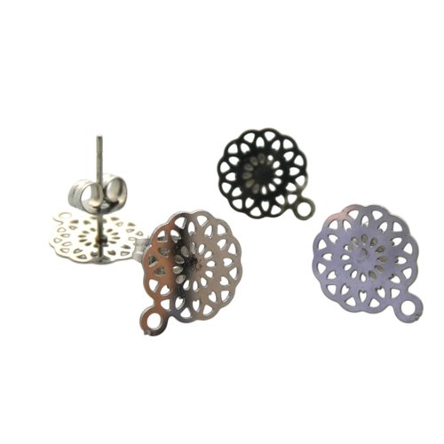 1 paire boucles d'oreilles fleur filigranée 13x10mm, 1 trou, acier inoxydable, clous d'oreilles (usbo51)