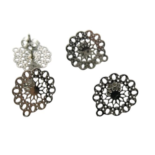 1 paire boucles d'oreilles fleur filigranée 15x14mm, 1 trou, acier inoxydable, clous d'oreilles (usbo53)