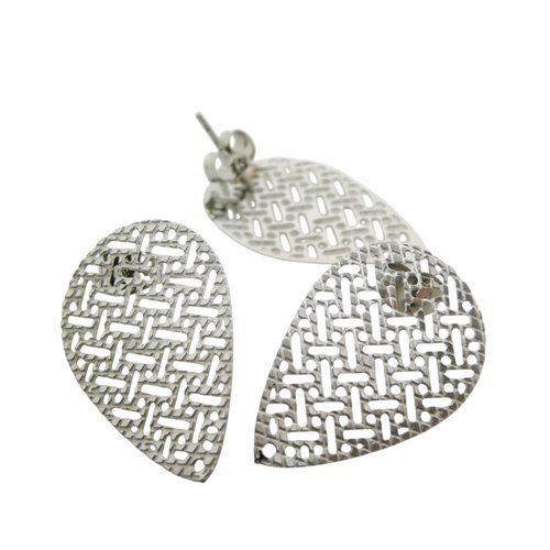 Paire boucles d'oreilles goutte filigranée 26x17mm, acier inoxydable, 1 trou - clous d'oreilles goutte acier (usbo57)