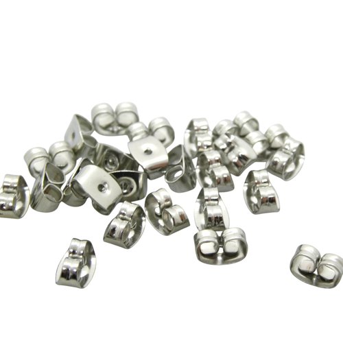 10 poussoirs papillons pour boucles d'oreilles à clous, 6x4.5mm, acier inoxydable 304 - fermoirs clous oreilles, stoppeurs acier (usaai01)