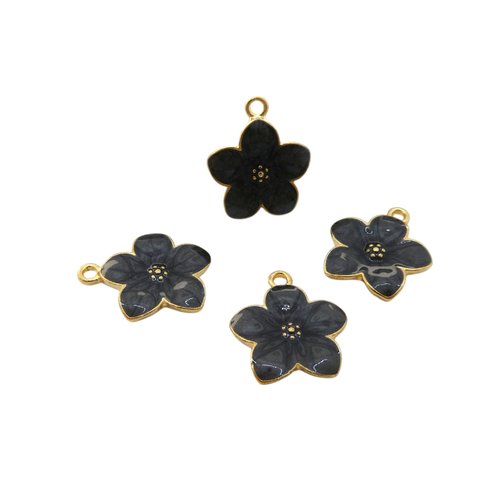 4 breloques fleur 20x16mm doré et émaillé noir (nbd02)