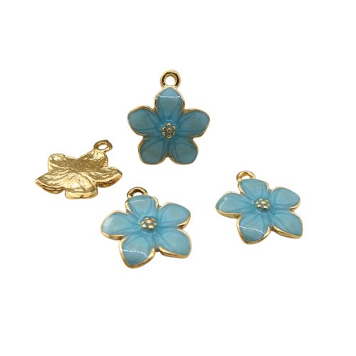 4 breloques fleur 17x15mm émaillées bleu turquoise (nbd08)