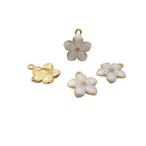 4 breloques fleur 17x15mm émaillées blanc (nbd10)