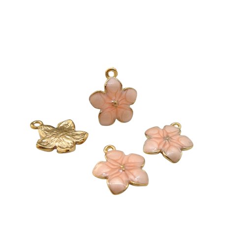 4 breloques fleur 17x15mm émaillées rose (nbd11)