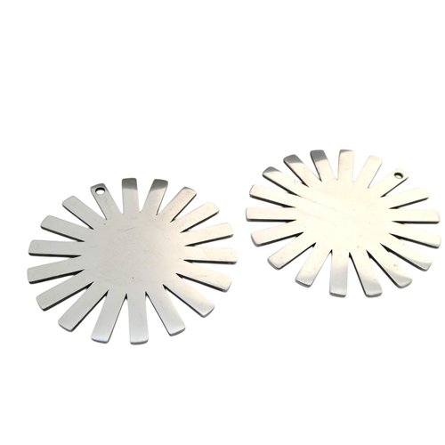 2 pendentifs soleil 33mm acier inoxydable 201 - breloque soleil acier inox argenté (usbai01)