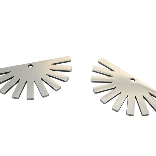 2 pendentifs soleil forme demi-lune, 33x17mm, acier inoxydable 201 - breloque soleil acier inox argenté (usai02)